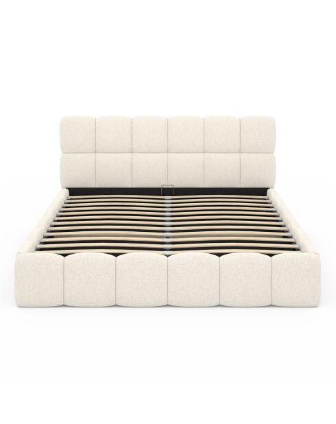 Cama tipo baúl rizado con somier y cabecero blanco - 216x177,5x89 cm