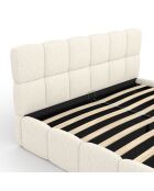 Cama tipo baúl rizado con somier y cabecero blanco - 216x177,5x89 cm