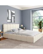 Cama tipo baúl rizado con somier y cabecero blanco - 216x177,5x89 cm