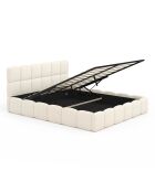 Cama tipo baúl rizado con somier y cabecero blanco - 216x177,5x89 cm