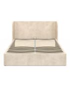 Lit coffre en Velours Lucia avec sommier et tête de lit beige - 202x150x90 cm