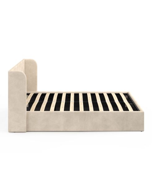 Lit coffre en Velours Lucia avec sommier et tête de lit beige - 202x150x90 cm