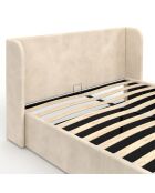 Lit coffre en Velours Lucia avec sommier et tête de lit beige - 202x150x90 cm