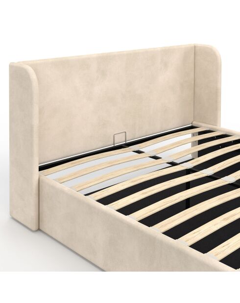 Lit coffre en Velours Lucia avec sommier et tête de lit beige - 202x150x90 cm