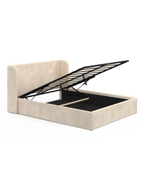 Lit coffre en Velours Lucia avec sommier et tête de lit beige - 202x150x90 cm