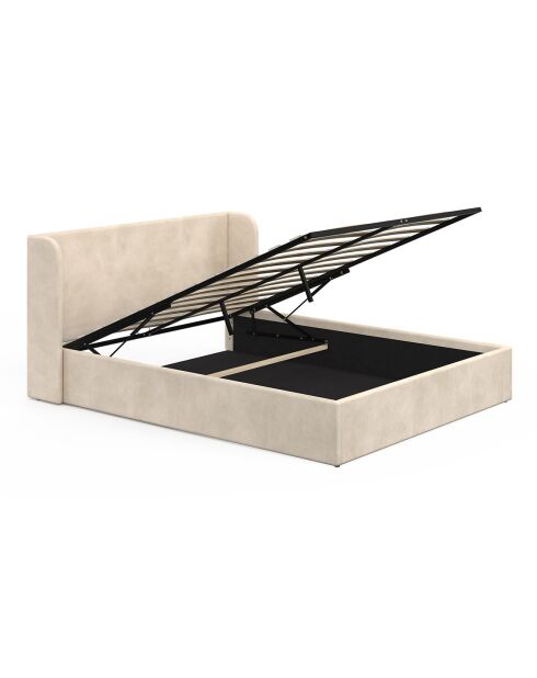 Cama cómoda Lucia de terciopelo con somier y cabecero beige - 212x170x90 cm