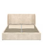 Cama cómoda Lucia de terciopelo con somier y cabecero beige - 212x170x90 cm