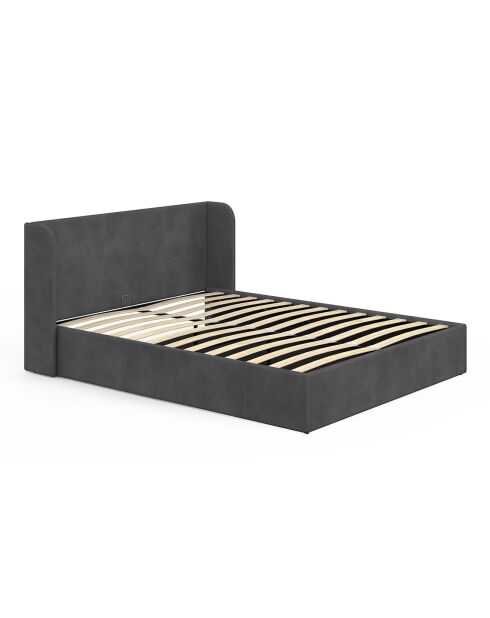 Lit coffre en Velours Lucia avec sommier et tête de lit gris - 212x170x90 cm