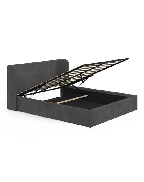 Lit coffre en Velours Lucia avec sommier et tête de lit gris - 212x170x90 cm