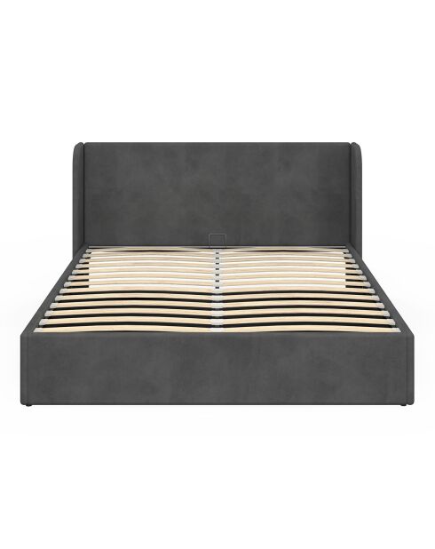 Lit coffre en Velours Lucia avec sommier et tête de lit gris - 212x170x90 cm