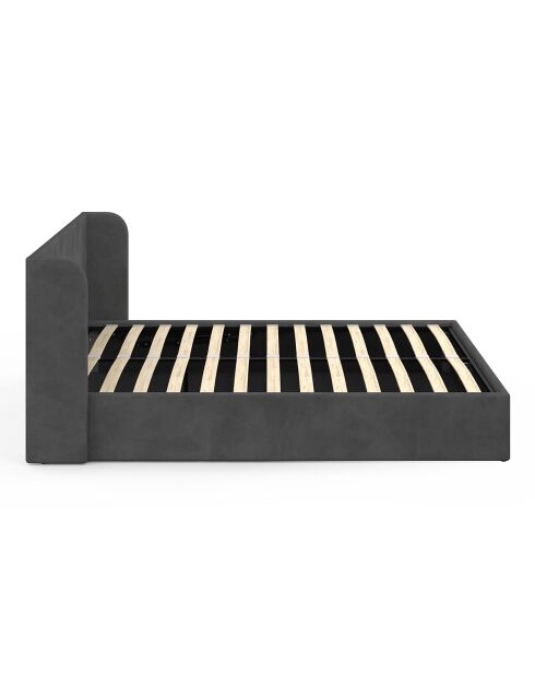 Lit coffre en Velours Lucia avec sommier et tête de lit gris - 212x170x90 cm