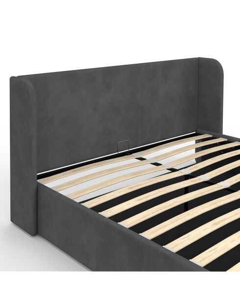 Lit coffre en Velours Lucia avec sommier et tête de lit gris - 212x170x90 cm