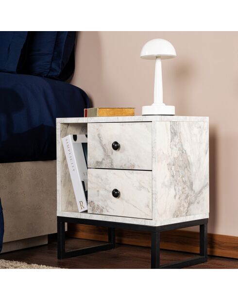 Table de chevet Glimmer marbre freesia/noir - 45.2x50x29.5 cm