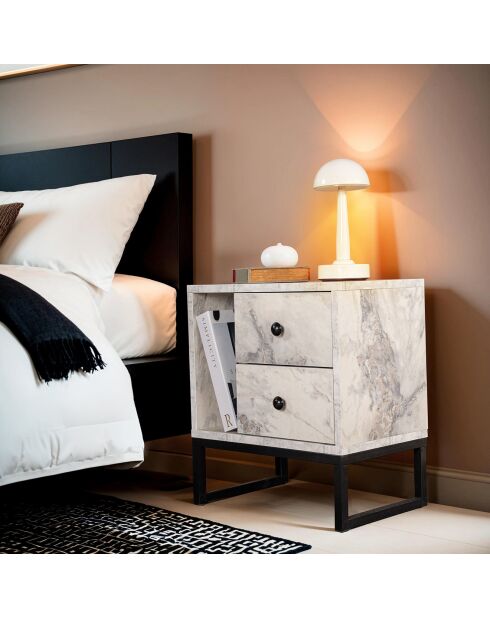 Table de chevet Glimmer marbre freesia/noir - 45.2x50x29.5 cm