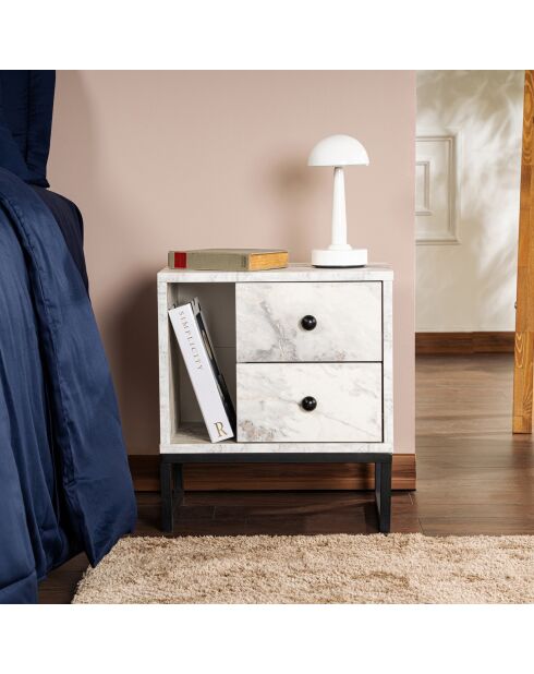 Table de chevet Glimmer marbre freesia/noir - 45.2x50x29.5 cm
