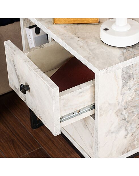 Table de chevet Glimmer marbre freesia/noir - 45.2x50x29.5 cm