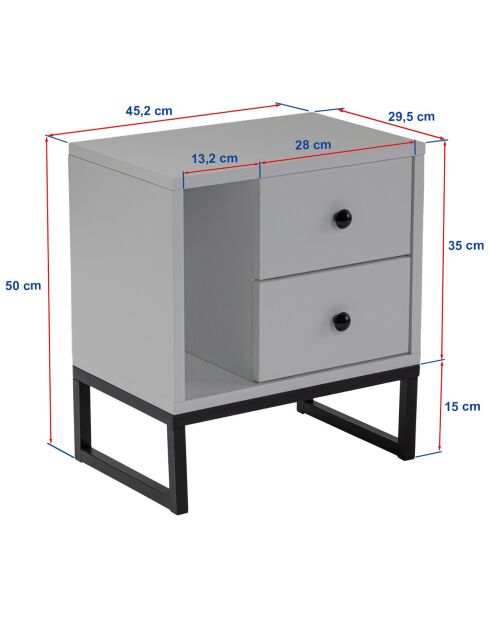 Mesita de noche Glimmer mármol fresia/negro - 45,2x50x29,5 cm