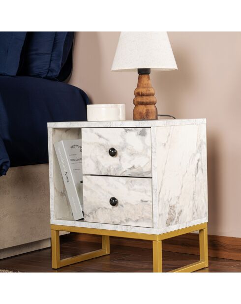 Table de chevet Glimmer marbre freesia/or - 45.2x50x29.5 cm