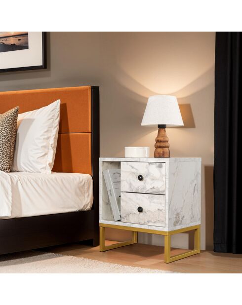 Table de chevet Glimmer marbre freesia/or - 45.2x50x29.5 cm