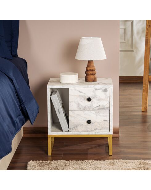 Table de chevet Glimmer marbre freesia/or - 45.2x50x29.5 cm