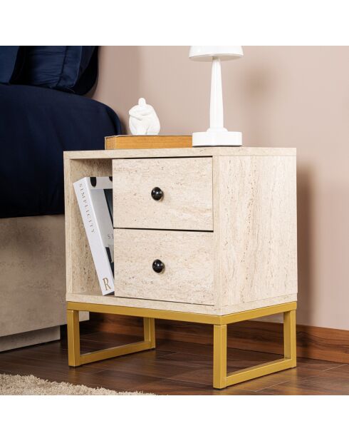 Table de chevet Glimmer travertin/doré - 45.2x50x29.5 cm