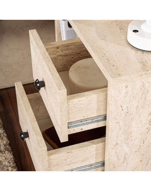 Table de chevet Glimmer travertin/doré - 45.2x50x29.5 cm