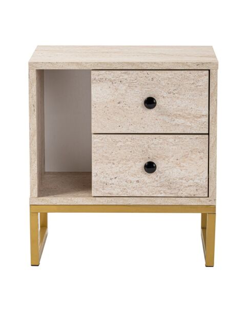 Table de chevet Glimmer travertin/doré - 45.2x50x29.5 cm
