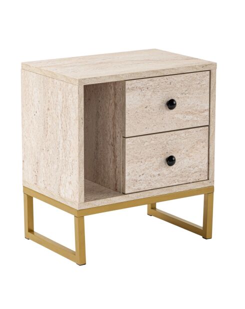 Table de chevet Glimmer travertin/doré - 45.2x50x29.5 cm