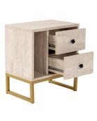 Table de chevet Glimmer travertin/doré - 45.2x50x29.5 cm
