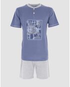 Pyjama à manches courtes & Short bleu/gris