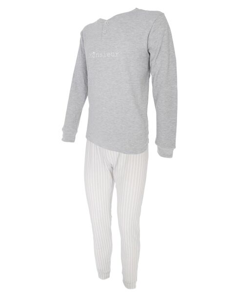 Pyjama à manches longues & pantalon long gris chiné