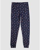 Pyjama col rond à manches longues & pantalon long bleu