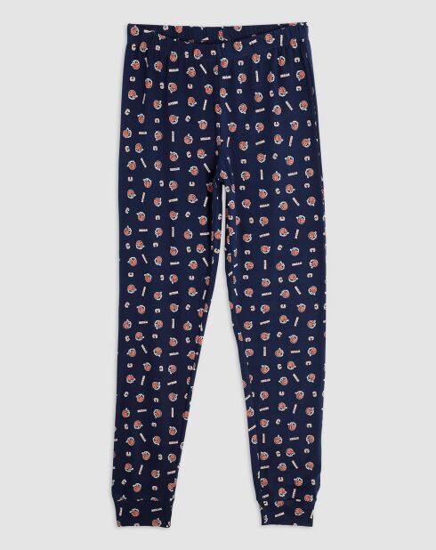 Pyjama col rond à manches longues & pantalon long bleu