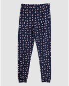 Pyjama col rond à manches longues & pantalon long bleu