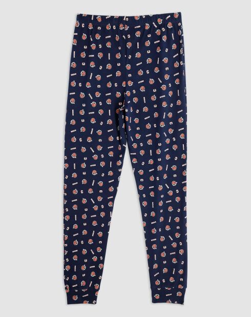 Pyjama col rond à manches longues & pantalon long bleu