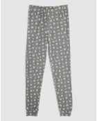 Pyjama col rond à manches longues & pantalon long gris foncé chiné