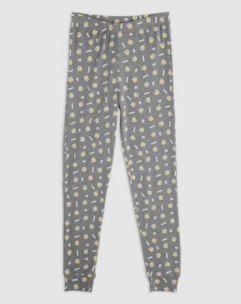 Pyjama col rond à manches longues & pantalon long gris foncé chiné