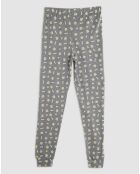 Pyjama col rond à manches longues & pantalon long gris foncé chiné