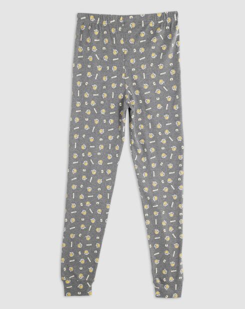 Pyjama col rond à manches longues & pantalon long gris foncé chiné