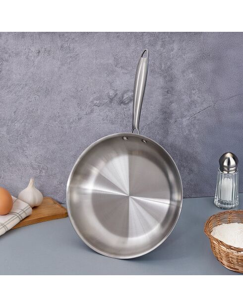 Poêle triplex induction argentée - D.24 cm