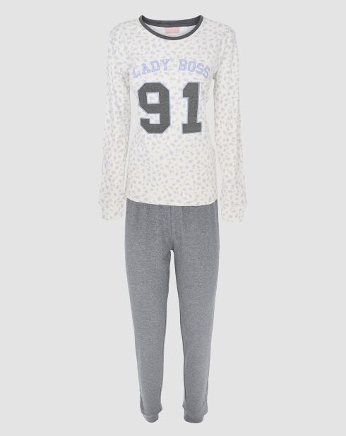 Pyjama col rond à manches longues & pantalon long anthracite