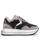 Grijze gemeleerde leren sneakers