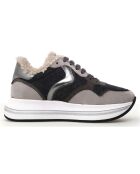 Grijze gemeleerde leren sneakers