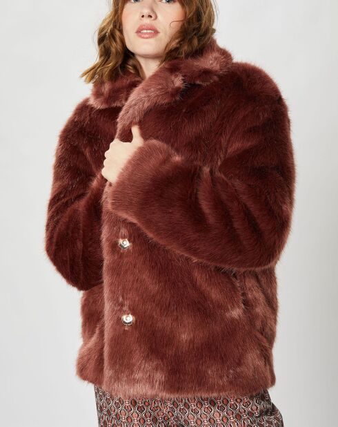 Manteau court en Fausse Fourrure Bijou choco
