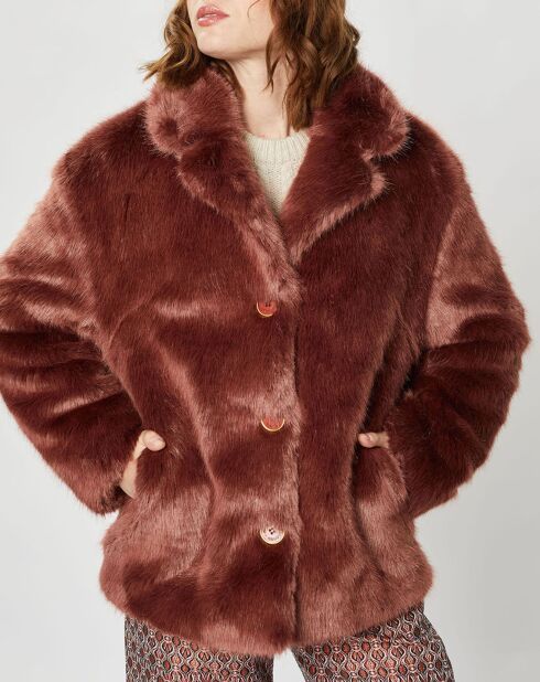 Manteau court en Fausse Fourrure Bijou choco