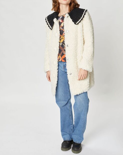 Manteau en Fausse Fourrure Nounours col amovible écru