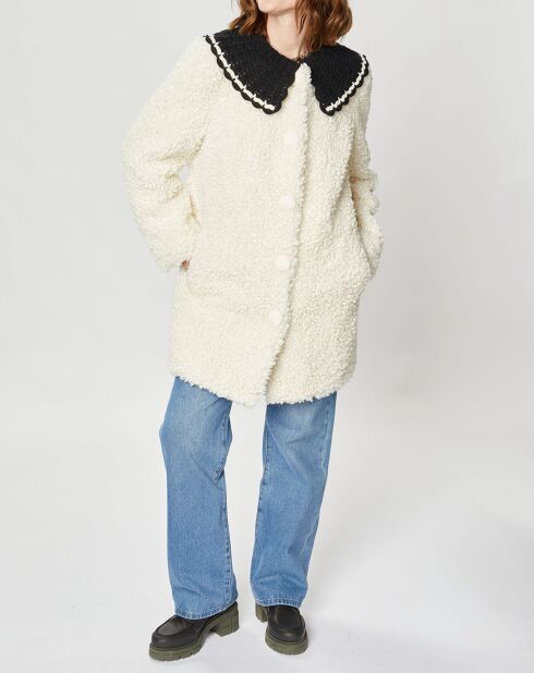 Manteau en Fausse Fourrure Nounours col amovible écru
