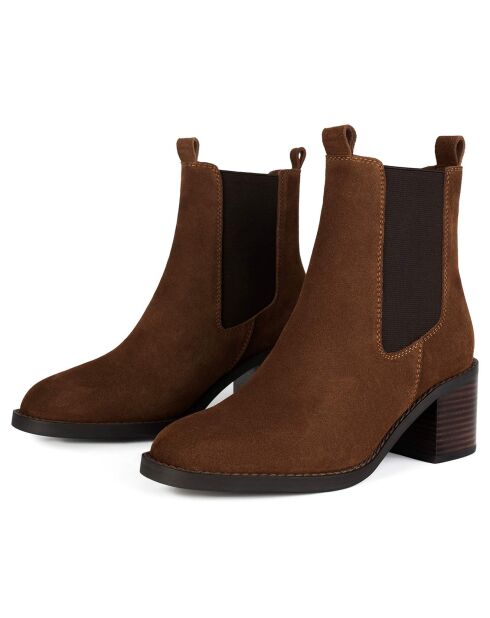 Bottines en Cuir Find Your Strength camel - Talon 7 cm