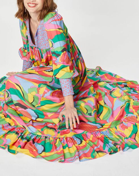 Robe longue Purple Country print bleu gris