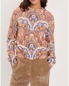 Pull Torsade imprimé violet/multicolore